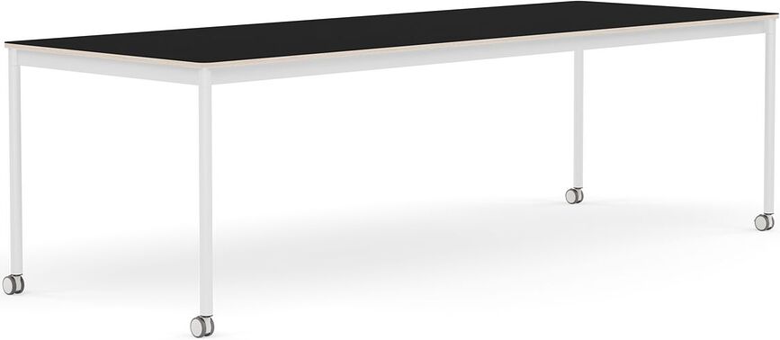 Stôl na kolieskach Base laminovaný biele nohy 90 x 250 cm čierny
