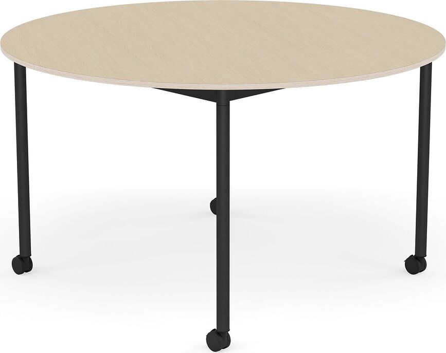 Stôl na kolieskach Base okrúhly lakovaná dubová dyha nohy čierne 128 cm