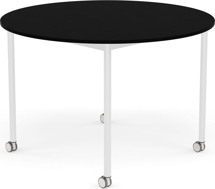 Stôl na kolieskach Base okrúhly laminovaný ABS biele nohy 110 cm čierny