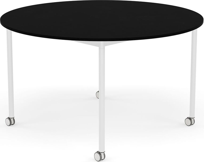 Stôl na kolieskach Base okrúhly laminovaný ABS biele nohy 128 cm čierny