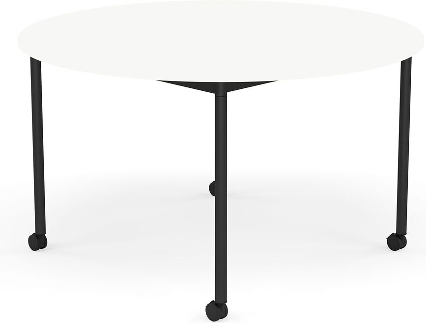 Stôl na kolieskach Base okrúhly laminovaný ABS nohy čierne 128 cm biely