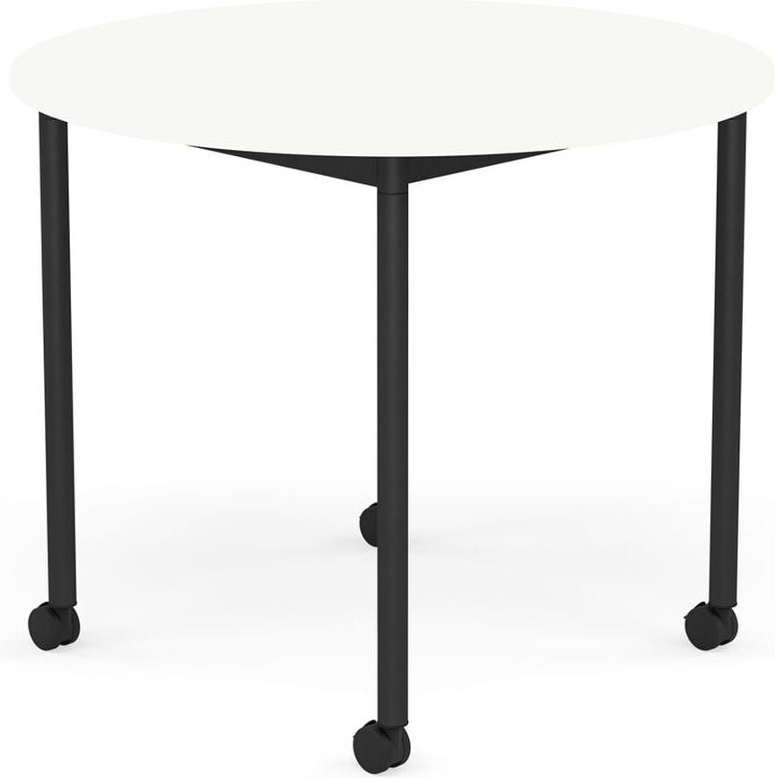 Stôl na kolieskach Base okrúhly laminovaný ABS nohy čierne 90 cm biely