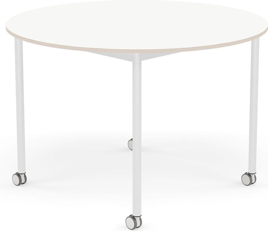 Stôl na kolieskach Base okrúhly laminovaný biele nohy 110 cm biely