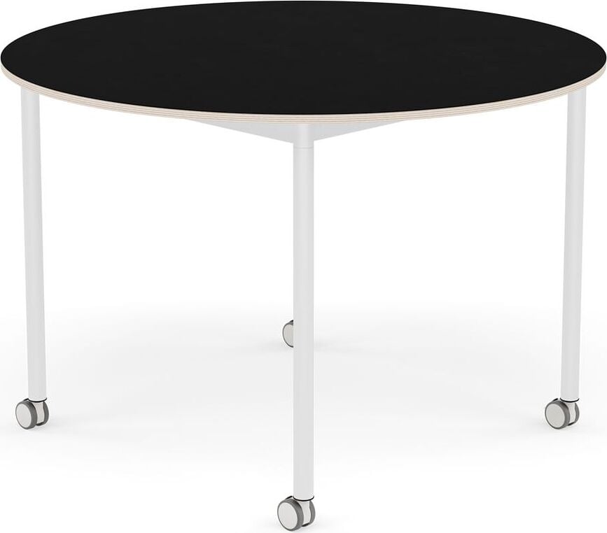 Stôl na kolieskach Base okrúhly laminovaný biele nohy 110 cm čierny