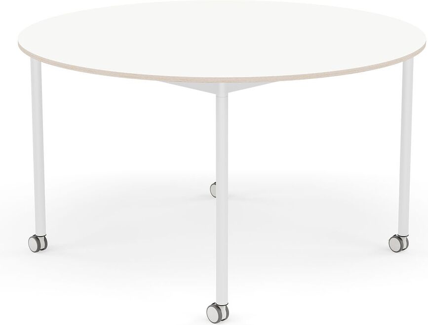 Stôl na kolieskach Base okrúhly laminovaný biele nohy 128 cm biely