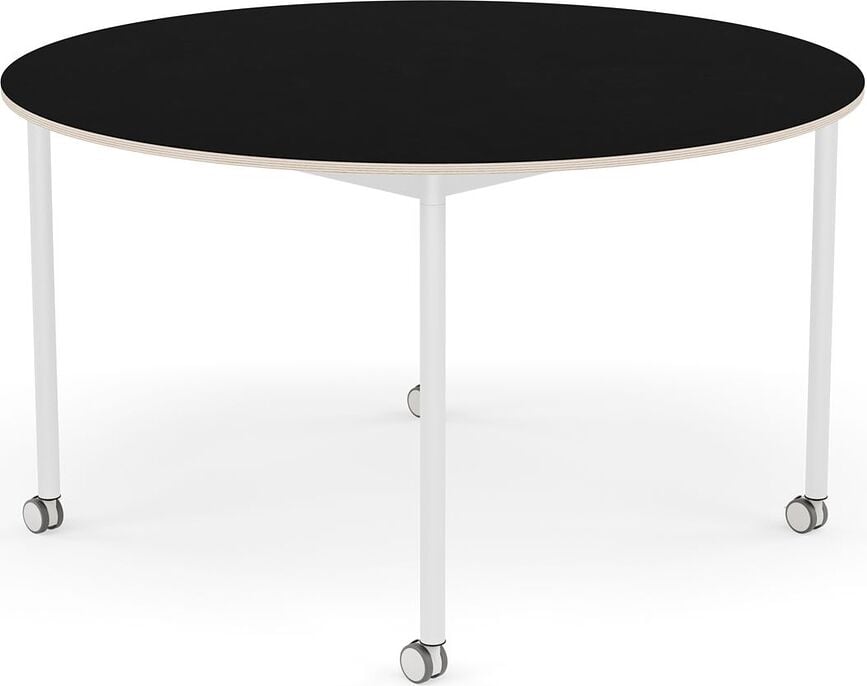 Stôl na kolieskach Base okrúhly laminovaný biele nohy 128 cm čierny