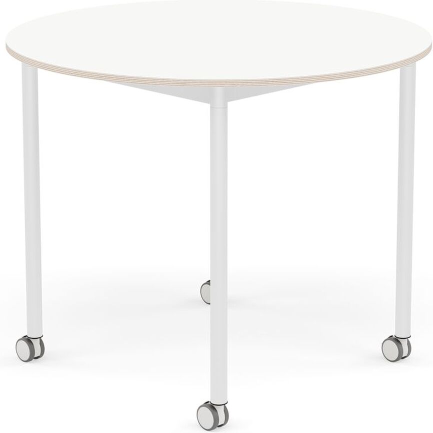 Stôl na kolieskach Base okrúhly laminovaný biele nohy 90 cm biely