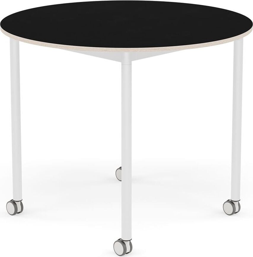 Stôl na kolieskach Base okrúhly laminovaný biele nohy 90 cm čierny