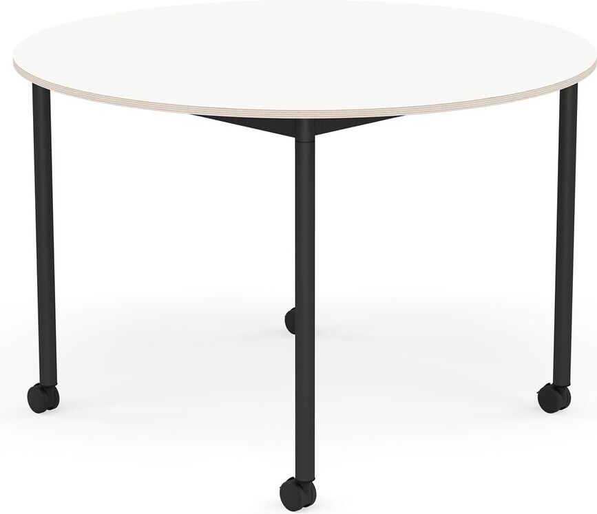 Stôl na kolieskach Base okrúhly laminovaný nohy čierne 110 cm biely