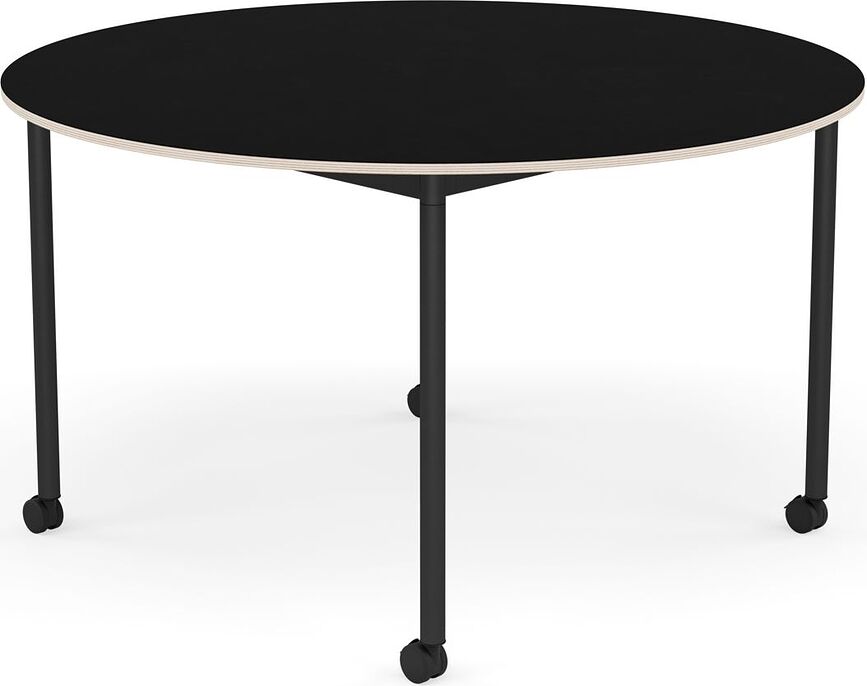Stôl na kolieskach Base okrúhly laminovaný nohy čierne 128 cm čierny