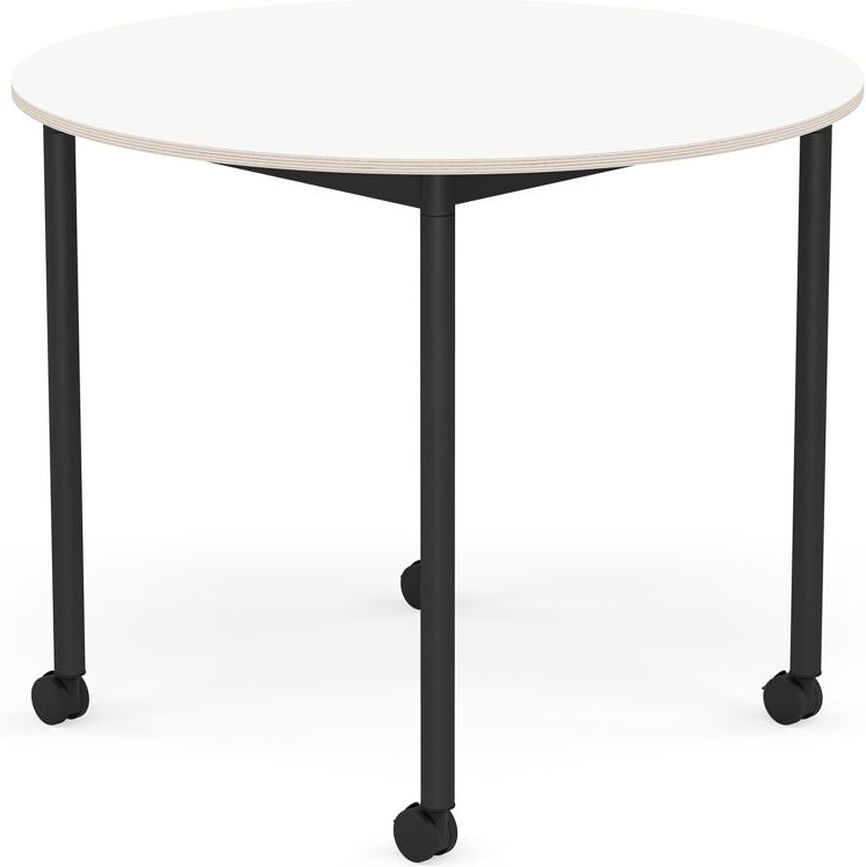 Stôl na kolieskach Base okrúhly laminovaný nohy čierne 90 cm biely