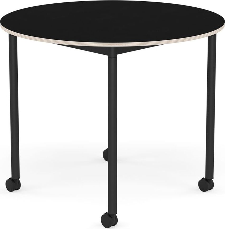 Stôl na kolieskach Base okrúhly laminovaný nohy čierne 90 cm čierny