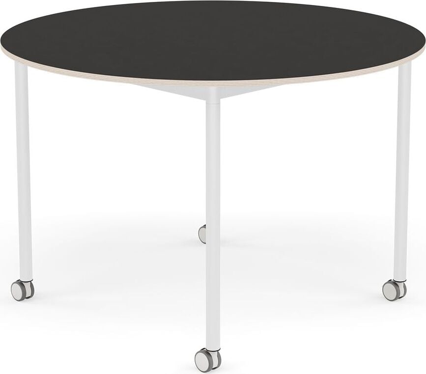 Stôl na kolieskach Base okrúhly linoleum biele nohy 110 cm čierny
