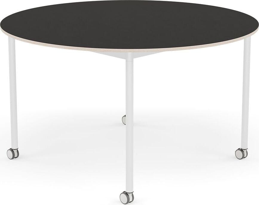 Stôl na kolieskach Base okrúhly linoleum biele nohy 128 cm čierny