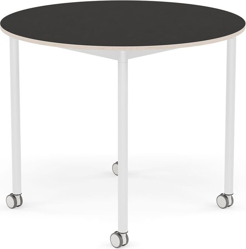 Stôl na kolieskach Base okrúhly linoleum biele nohy 90 cm čierny