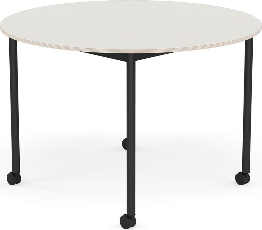 Stôl na kolieskach Base okrúhly nanolaminát nohy čierne 110 cm biely