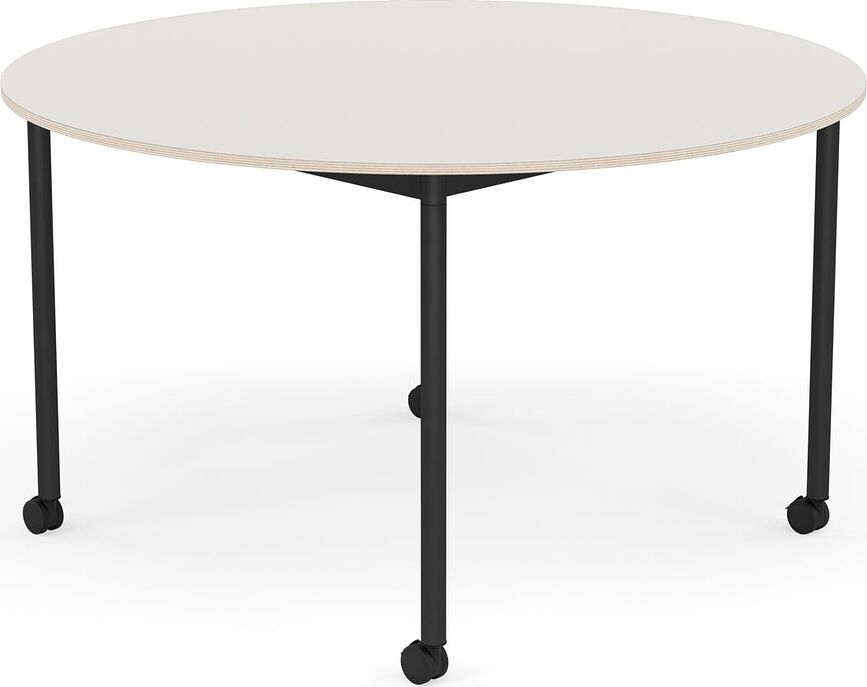 Stôl na kolieskach Base okrúhly nanolaminát nohy čierne 128 cm biely