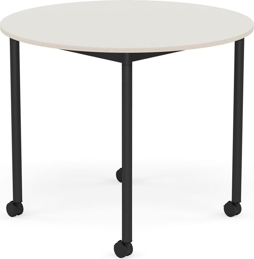 Stôl na kolieskach Base okrúhly nanolaminát nohy čierne 90 cm biely