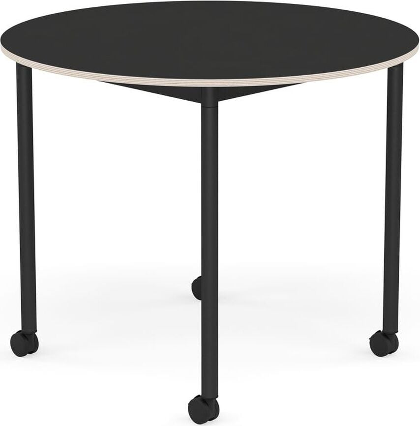 Stôl na kolieskach Base okrúhly nanolaminát nohy čierne 90 cm čierny