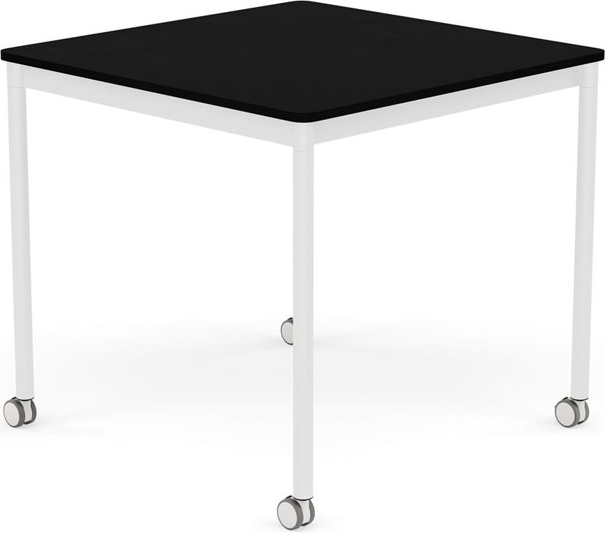 Stôl na kolieskach Base štvorcový laminovaný ABS biele nohy 80 cm čierny