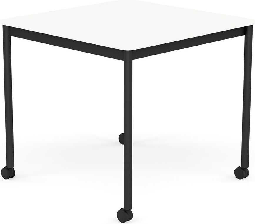 Stôl na kolieskach Base štvorcový laminovaný ABS nohy čierne 80 cm biely