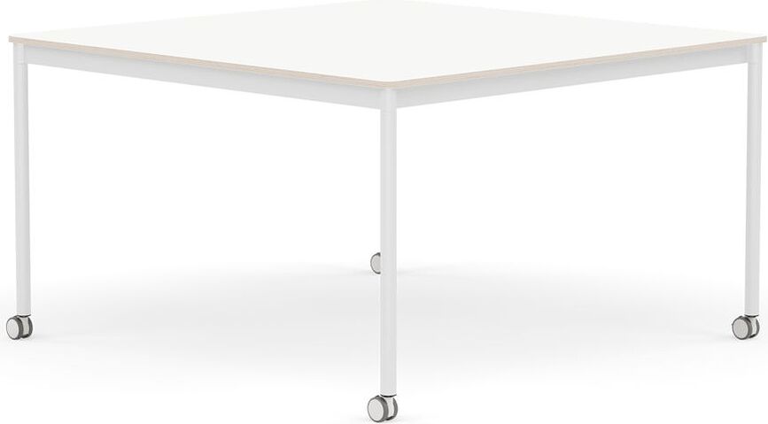 Stôl na kolieskach Base štvorcový laminovaný biele nohy 128 cm biely