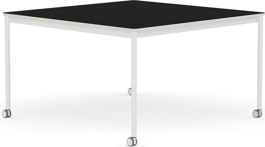 Stôl na kolieskach Base štvorcový laminovaný biele nohy 128 cm čierny