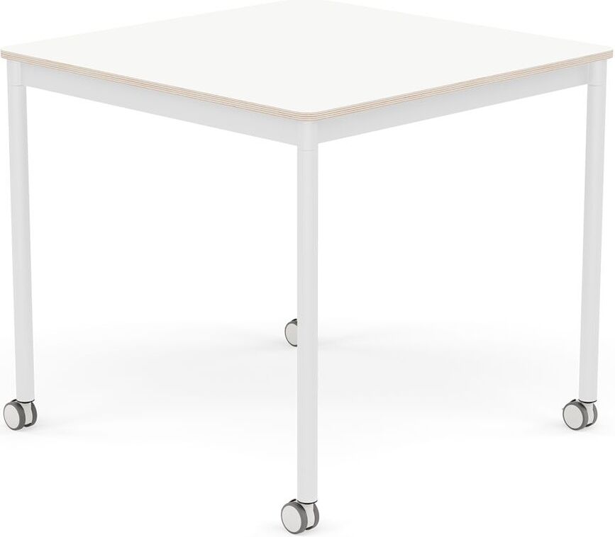 Stôl na kolieskach Base štvorcový laminovaný biele nohy 80 cm biely