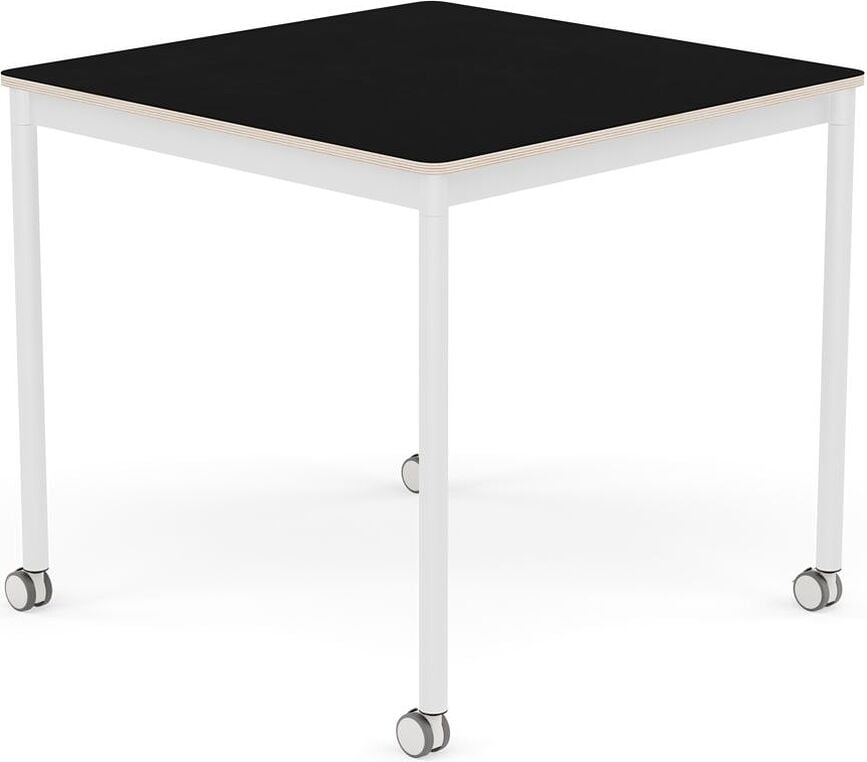 Stôl na kolieskach Base štvorcový laminovaný biele nohy 80 cm čierny