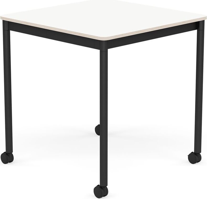 Stôl na kolieskach Base štvorcový laminovaný nohy čierne 70 cm biely