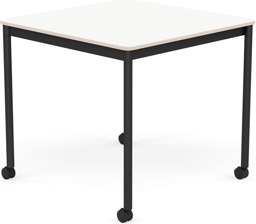 Stôl na kolieskach Base štvorcový laminovaný nohy čierne 80 cm biely