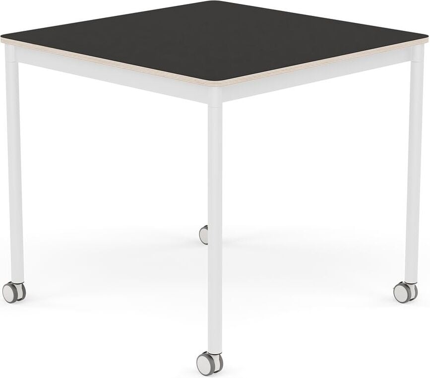 Stôl na kolieskach Base štvorcový linoleum biele nohy 80 cm čierny