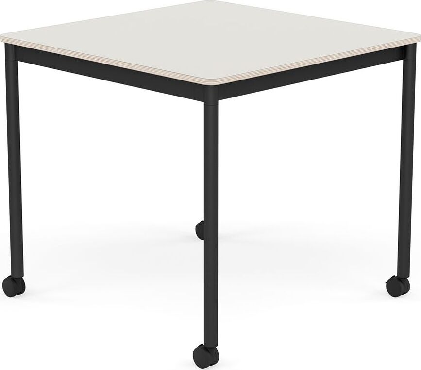 Stôl na kolieskach Base štvorcový nanolaminát nohy čierne 80 cm biely