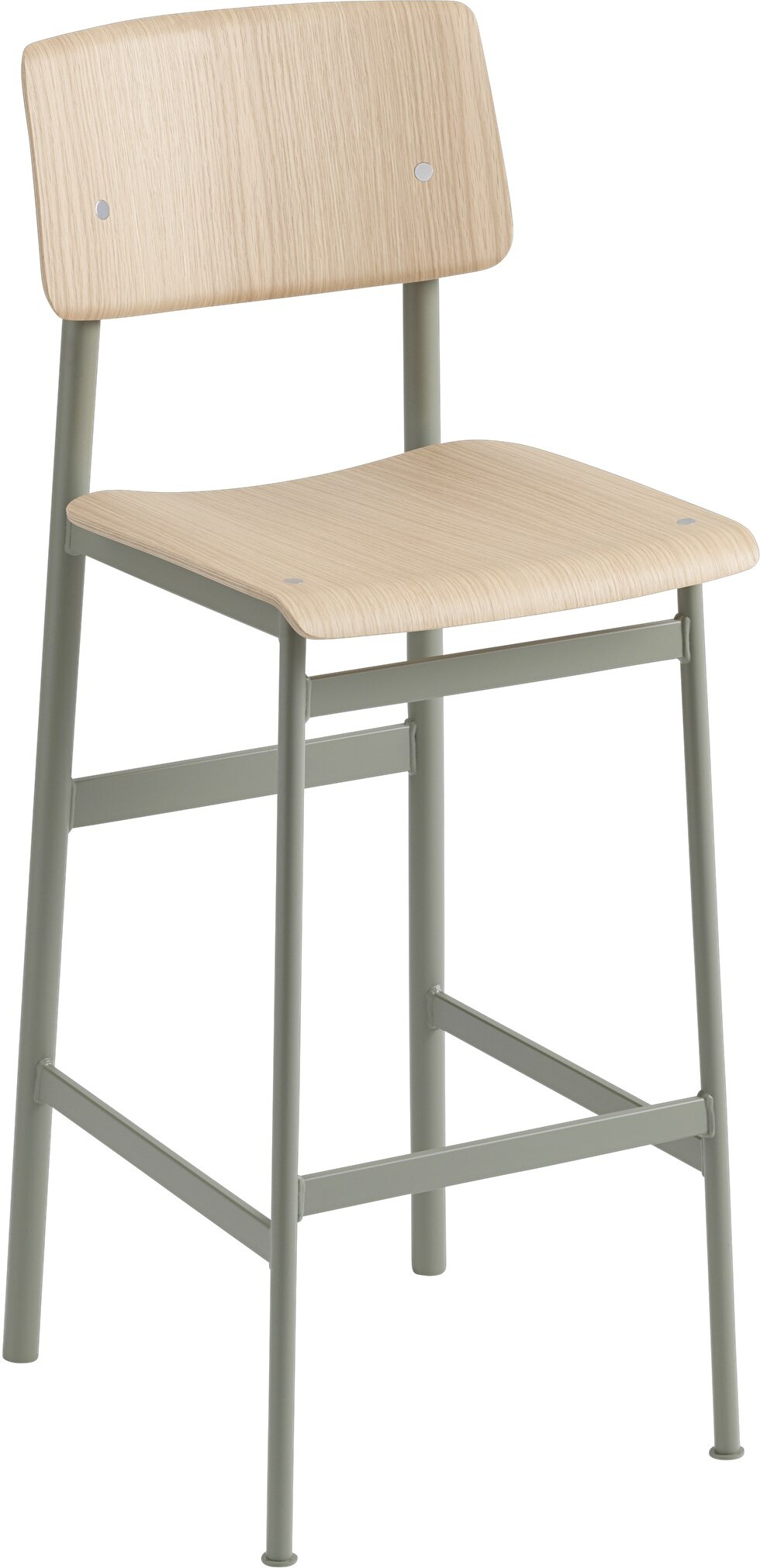 Stołek barowy Loft 75 cm jasny dąb nogi szarozielone