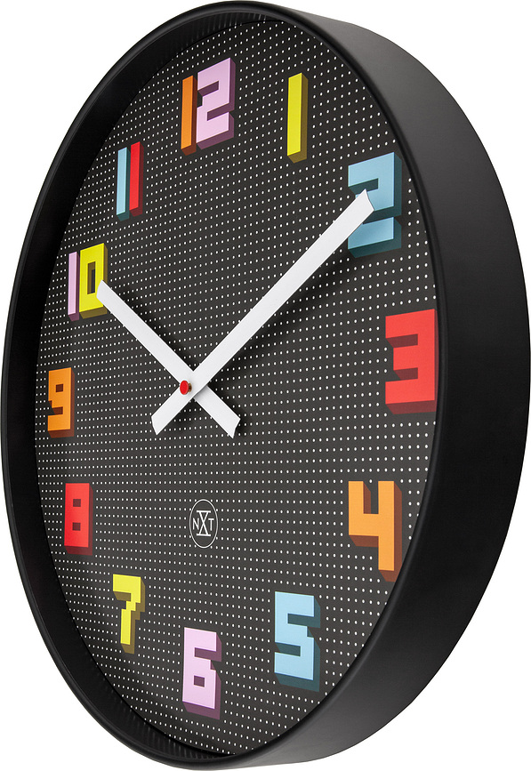 Bit Horloge Murale, 35 cm, noire et multicolore