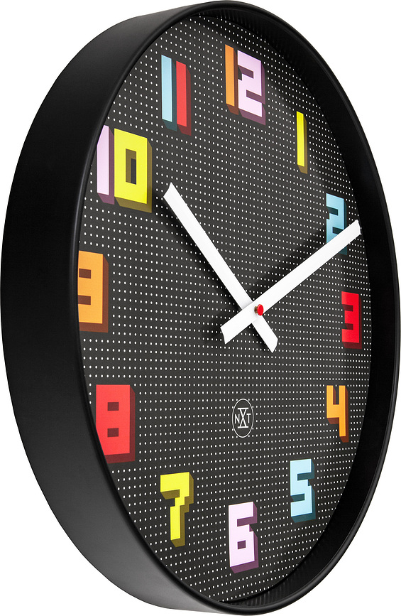 Bit Horloge Murale, 35 cm, noire et multicolore