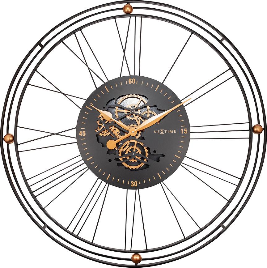 Ceas de perete Roman Gear Clock 90,5 cm negru și auriu