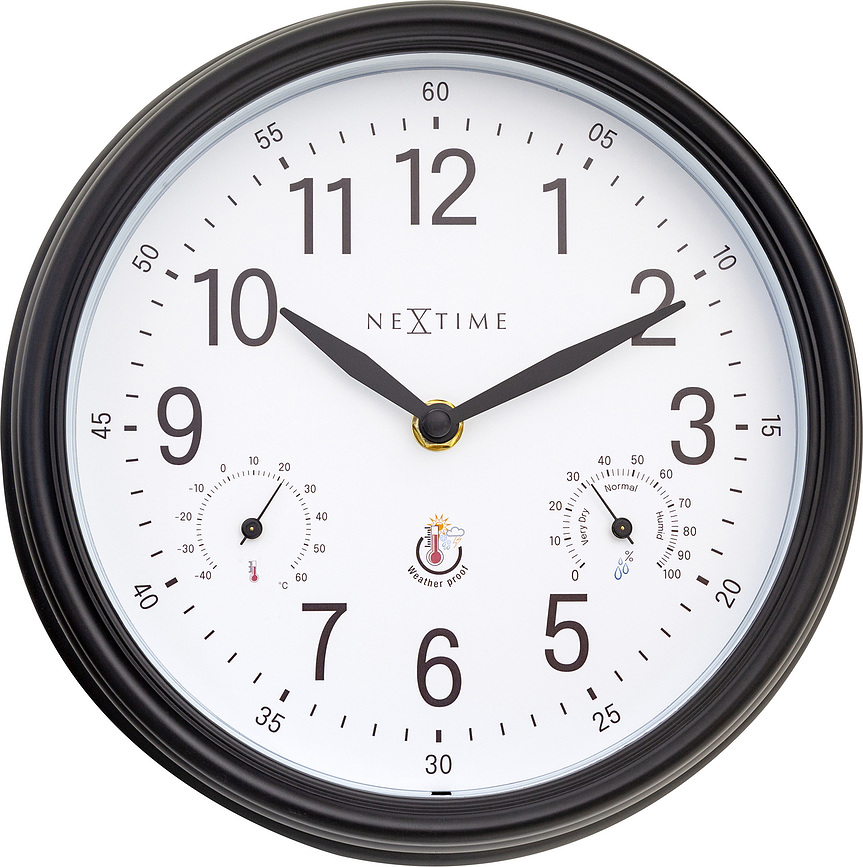 Jasmine Horloge avec thermomètre et hygromètre, noir et blanc