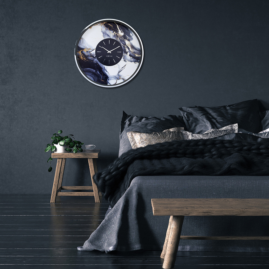 Marble Duo Horloge murale, noir et argent