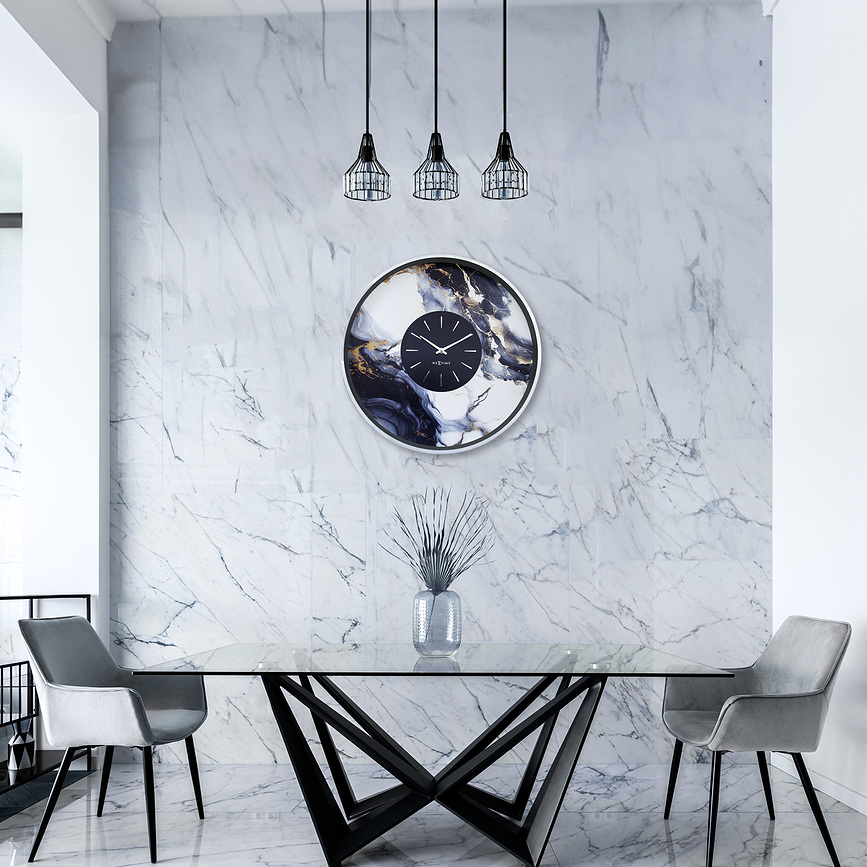 Marble Duo Stenska ura, črno-srebrna