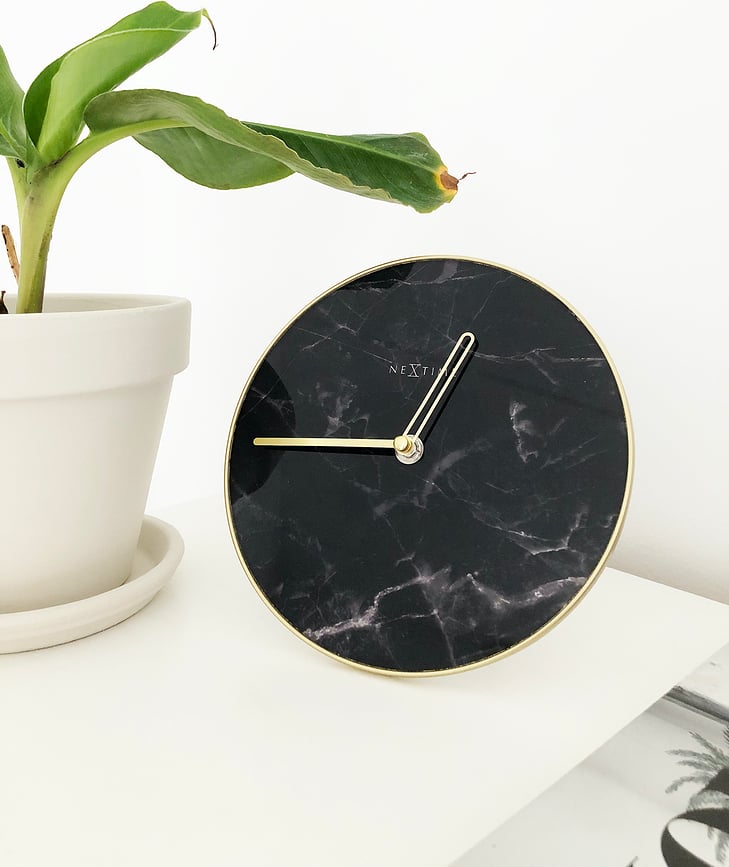 Reloj de Mesa Marble Table, 20 cm, blanco y dorado