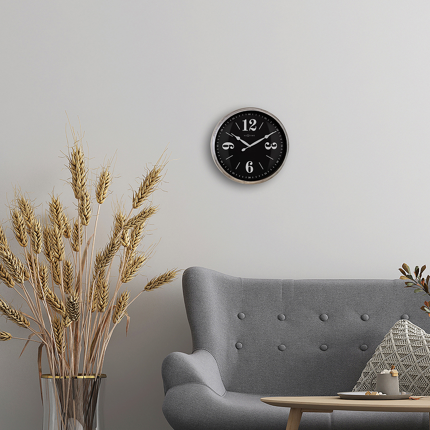 Reloj de Pared Classic, 39 cm, negro y plateado