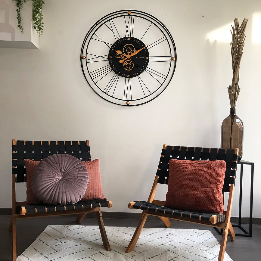 Reloj de Pared Roman Gear Clock, 90,5 cm, negro y plateado