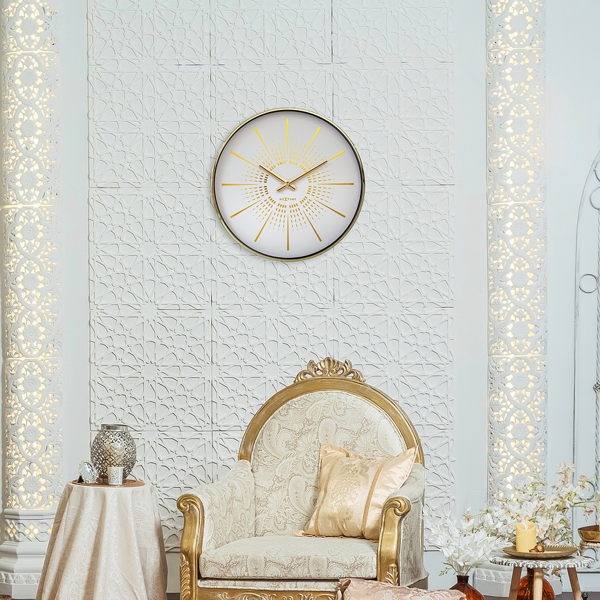Reloj de Pared Excentric, blanco y dorado