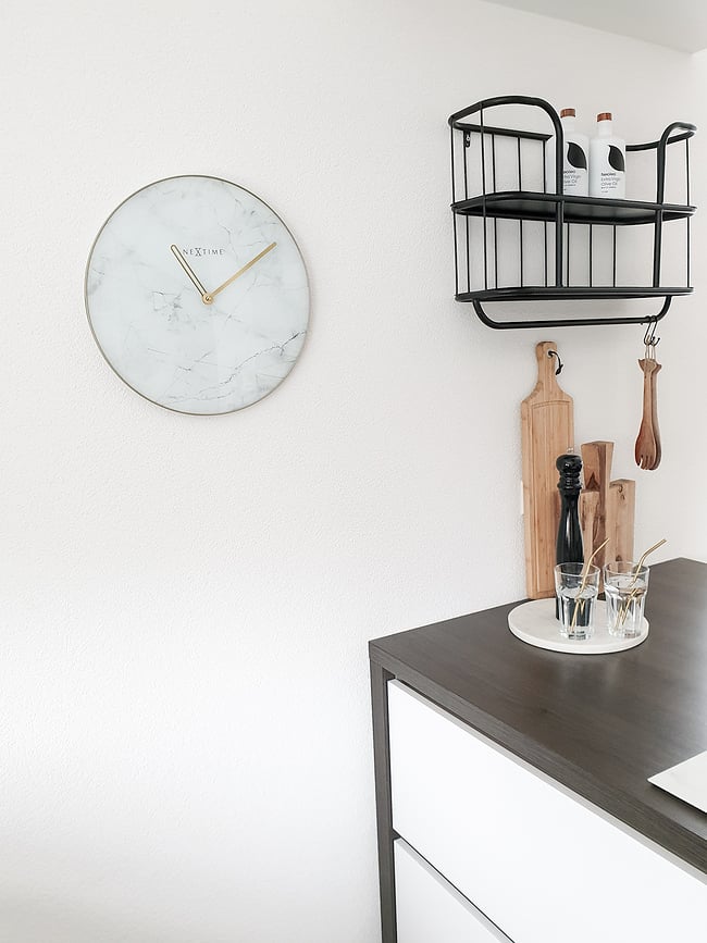 Reloj de Pared Marble, blanco, con marco dorado