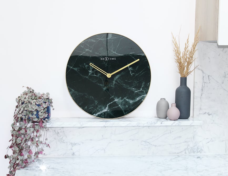 Reloj de Pared Marble, blanco, con marco dorado