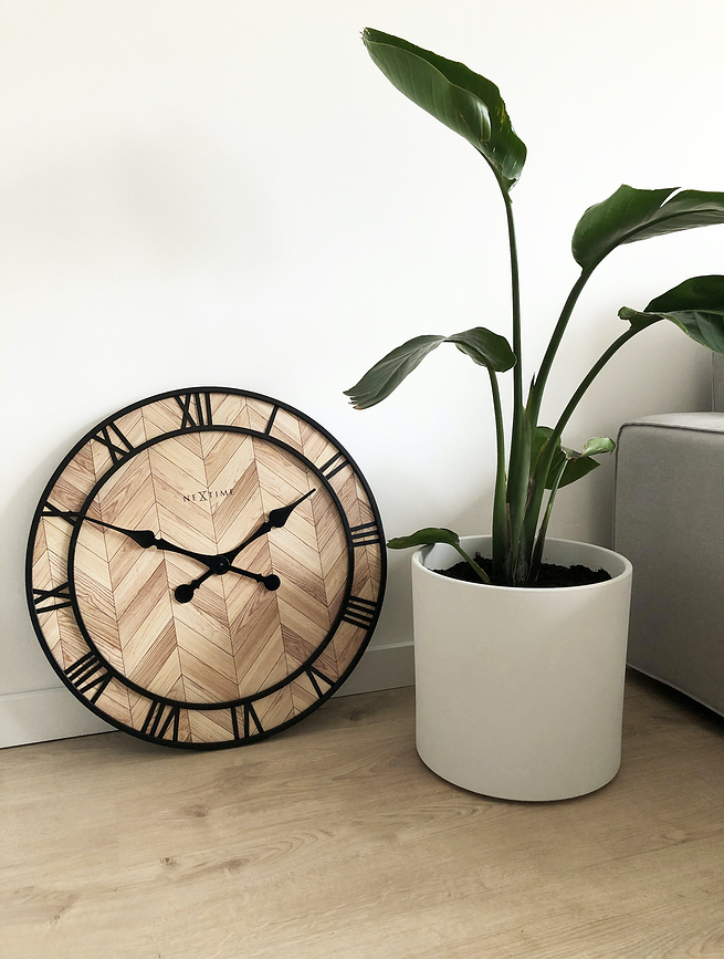 Reloj de Pared de madera clara, Roman, estilo vintage