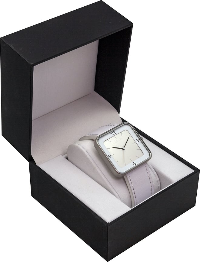 Reloj de pulsera Square Wrist, cuadrado, blanco, esfera plateada