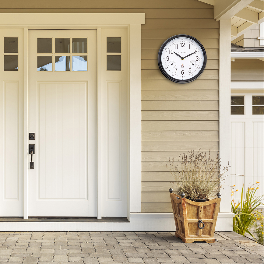 Reloj con termómetro e higrómetro Jasmine, negro y blanco