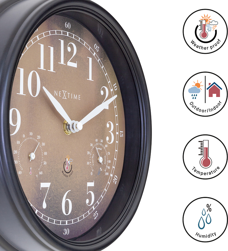 Reloj con termómetro e higrómetro Jasmine, negro y blanco